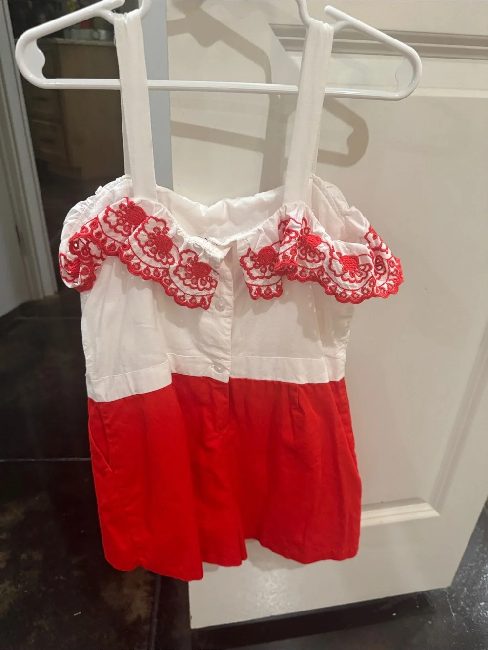 Janie and Jack White and Red Floral Trim Girls One-Piece Romper